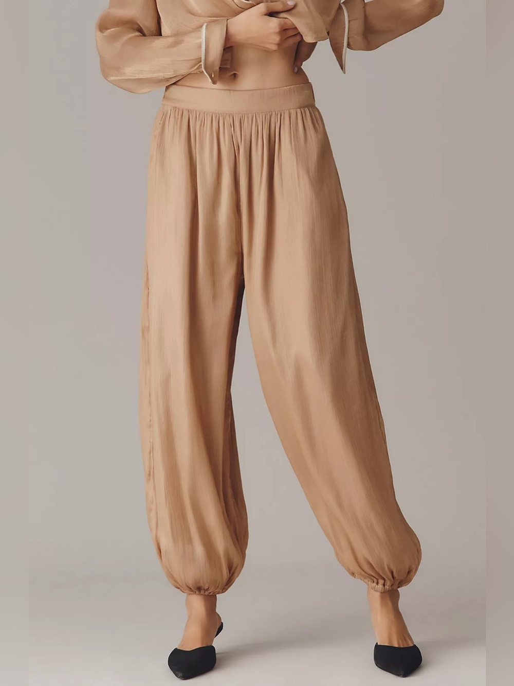 Anthropologie Maeve Shiny Balloon Pants Gold Tan Size Small NWT New